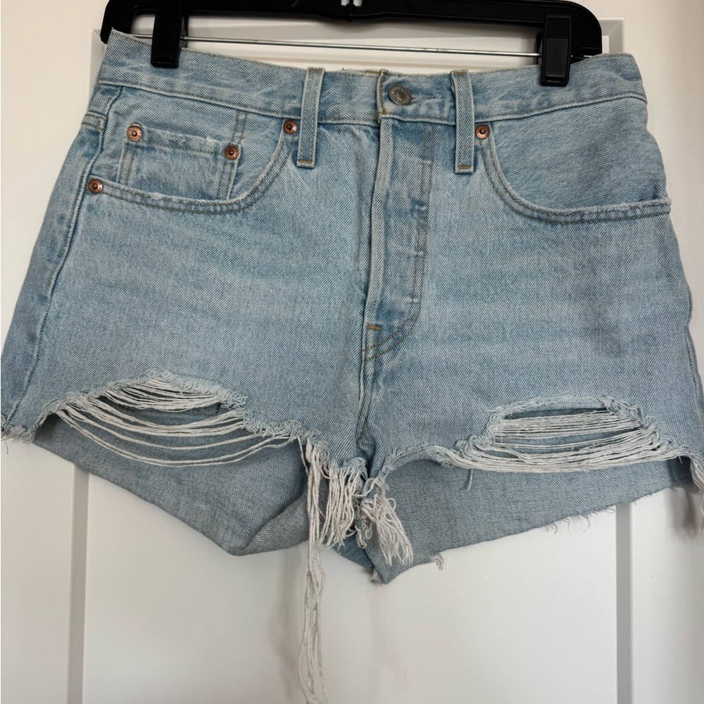 Levi's 501 Light Blue Ripped Jean Shorts